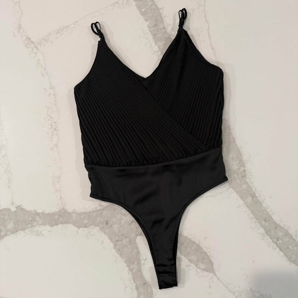 Zara NWT Pleated Draped Plunge Bodysuit Womens XS Spaghetti Straps Back Buttons